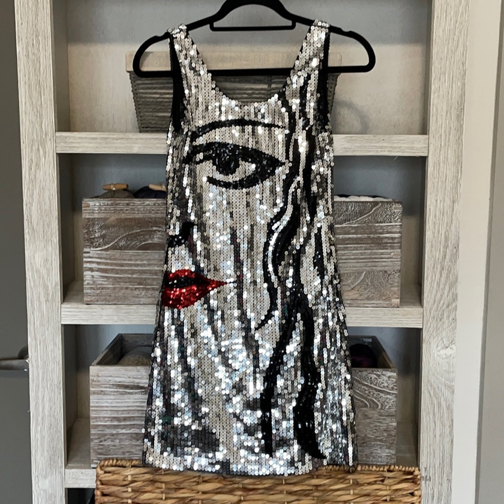 Sparkly mini dress.